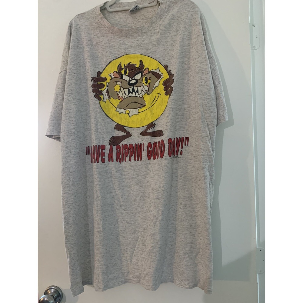 Vintage 1996 TAZ Gray Tshirt Looney Tunes "Have A Rippin' Good Day!" - Read